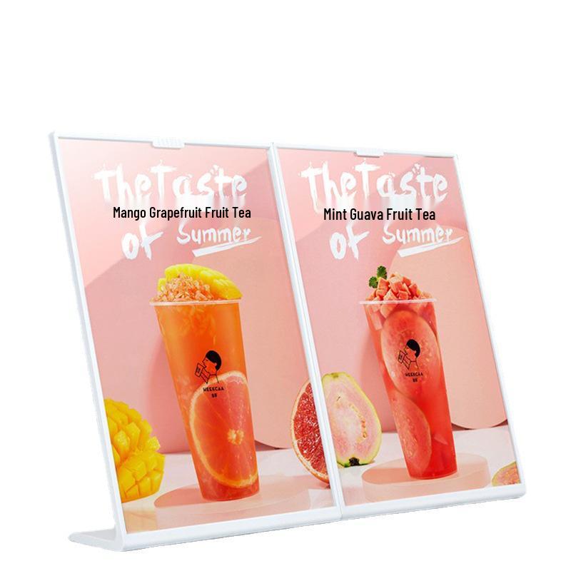 PS Anti-fall A4/A5 Table Card Holder: L-shaped Display Stand for Coffee, Milk Tea, and Beverage Menu