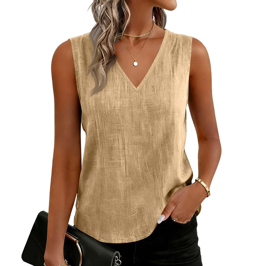 Damen Farbige Baumwoll-Leinen-Camisole Locker Ärmellos Vielseitiges Unterziehoberteil