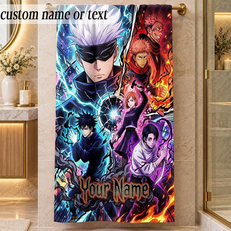 Beach TowelJujutsu Kaisen Custom Name Text Personalized Soft Towel for Beach Pool Indoor Home Decor Gift