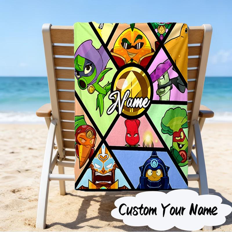 Custom Name Zombies Team-Up Microfiber Beach Towel Super Soft & Absorbent for Bath, Beach, Travel Bath Time Accessory, Fan Gifts