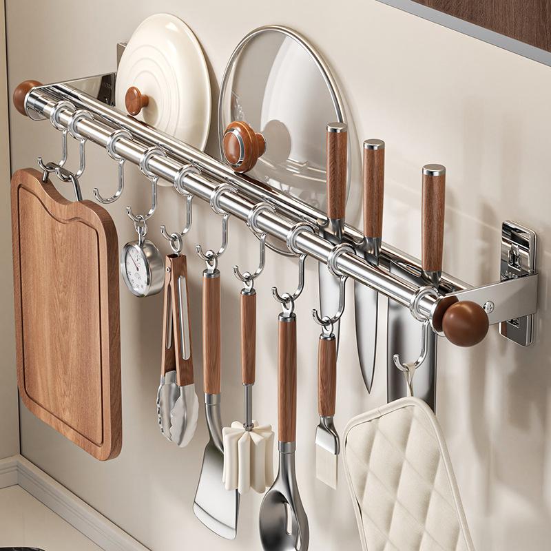 Wall-Mounted Multi-Functional Kitchen Rack: Knife Holder, Pot, Spatula & Spoon Storage, Punch-Free Installation