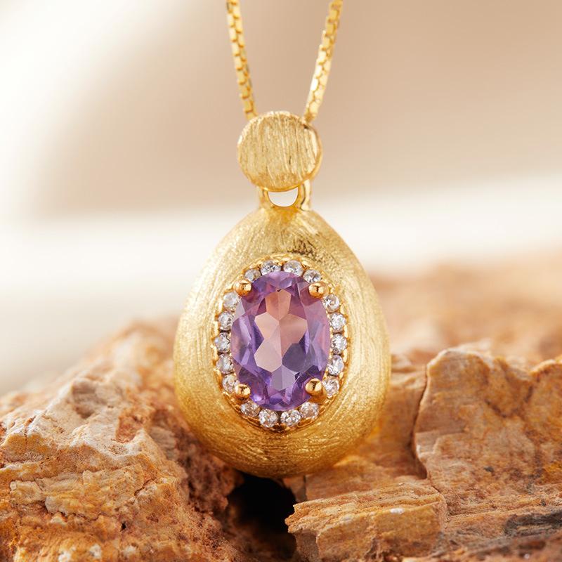 Натуральный аметистовый кулон-ожерелье женское S925 стерлинговое серебро матовое с танзанийским диопсидом топаз гранат цветной сокровище