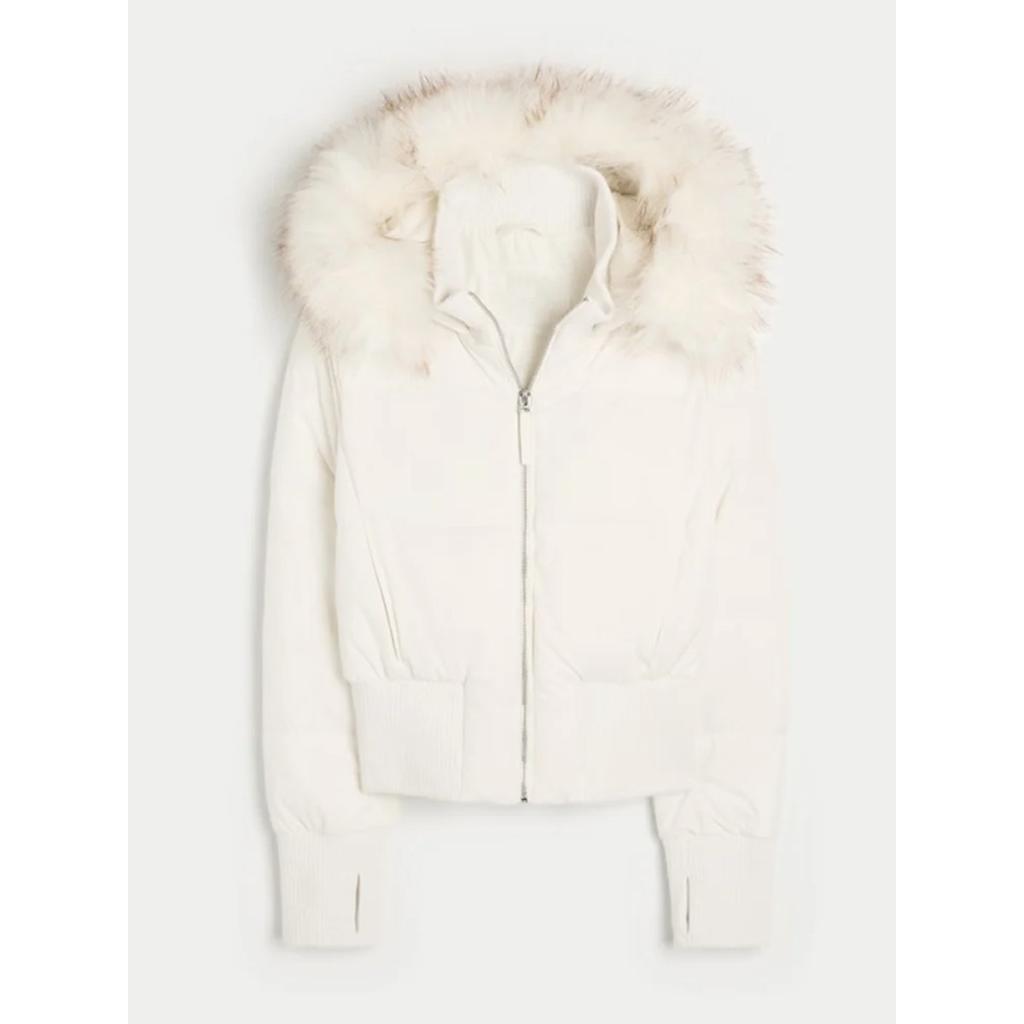 VAYLA Chic Langarm Reißverschlusstasche Cropped Jacke Mode Damen Kunstfell Kapuzen Steppmantel Winter Neu Damen Gepolsterte Oberbekleidung