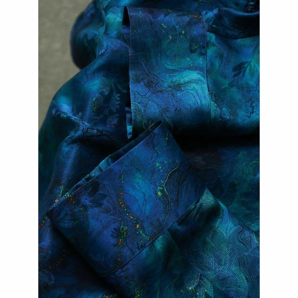 Women's Floral Silk Xiangyunsha Oblique Lapel Tie-Up Shirt - Man-made Silk, Loose Fit, National Style, for Spring/Summer