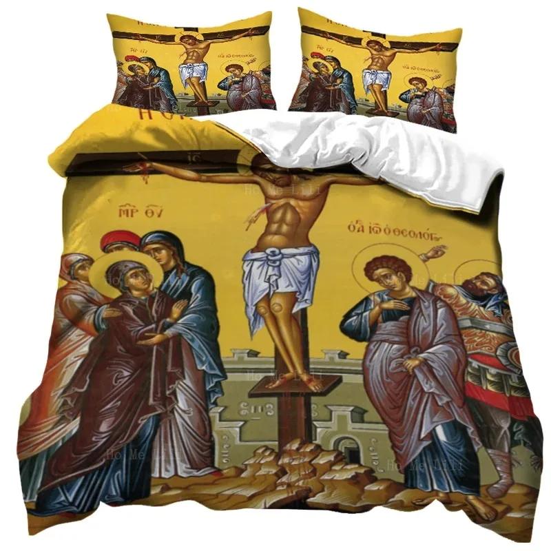 3D Jesus Duvet Cover Christian Sacred Jesus Bedding Set God Bless You Soft Quilt Cover Set King Queen Size For Adults Women Men