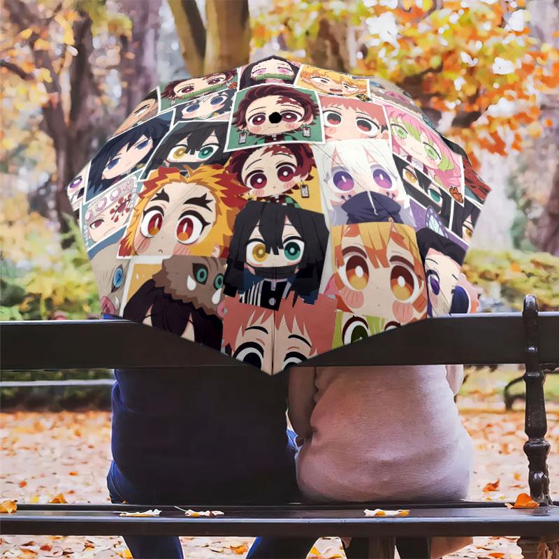 1 PC Automatic Folding Umbrella - Demon Slayer Kimetsu No Yaiba Pattern Portable Foldable Design With 8 Ribs Christmas Birthday Gifts