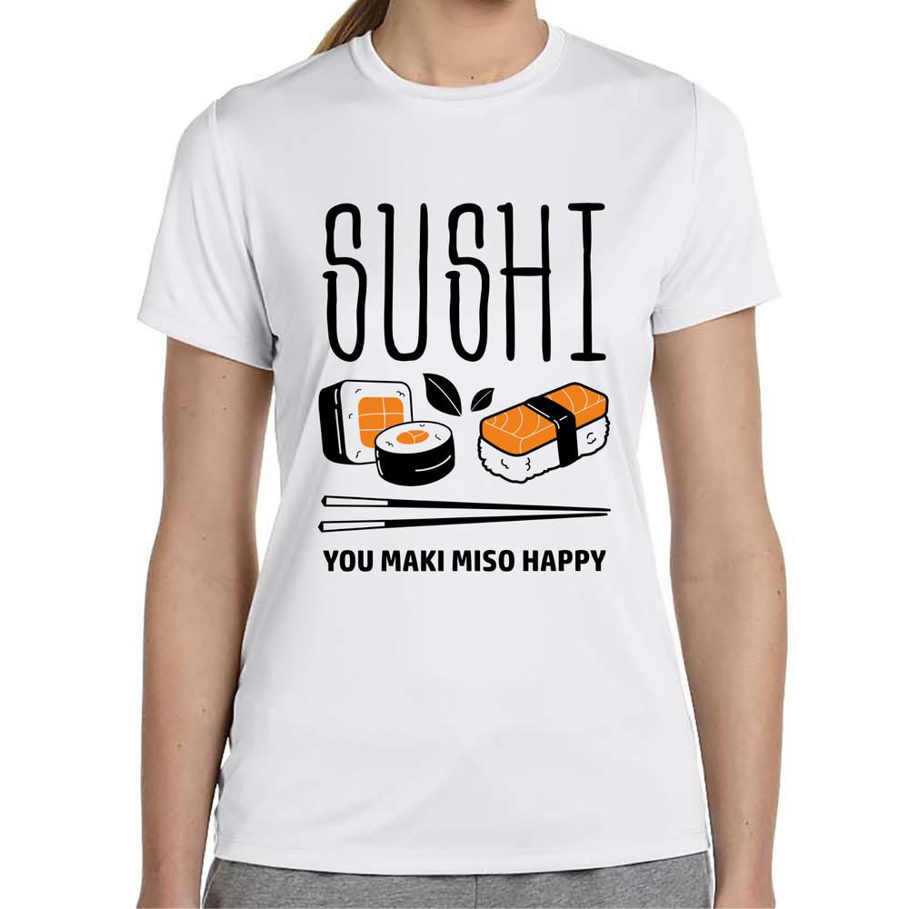

Sushi You Maki Miso Happy Japan Maguro Food Foodie Nigiri Ladies Girlie T-Shirt L