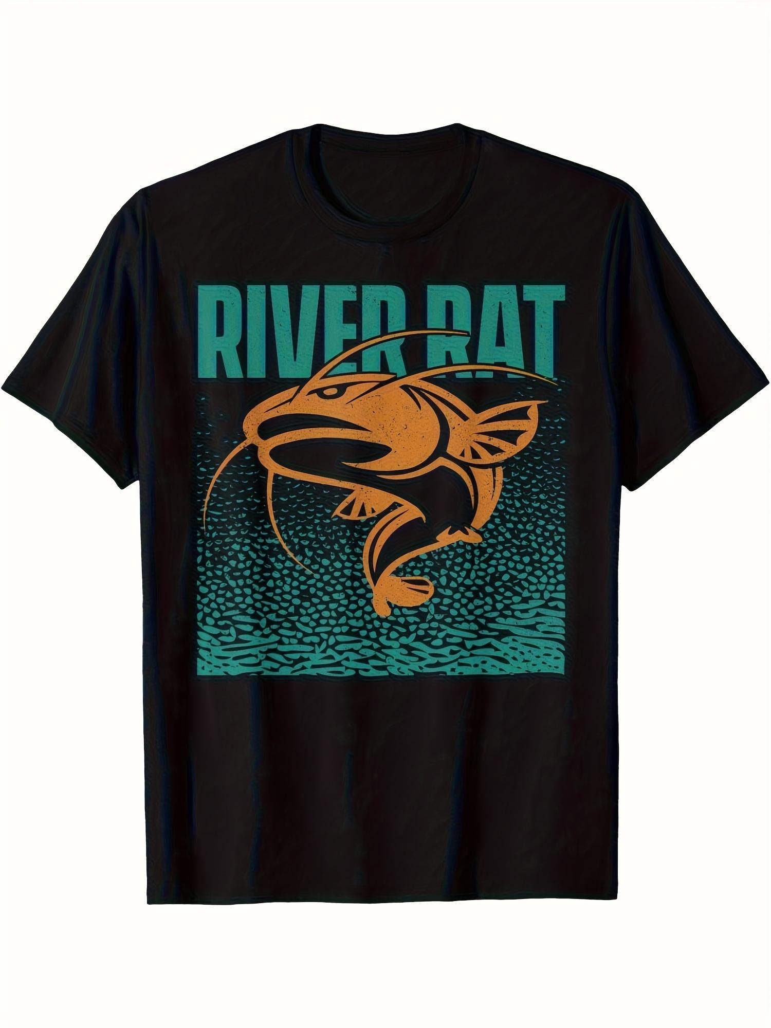 Fishing Catfish Cotton T-shirt - Black with Orange River Rat Graphic XXL