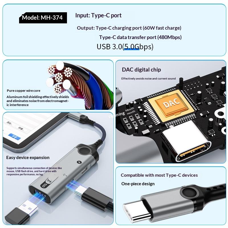 MH374 3 in 1 OTG Adapter Type-C to USB Converter for Android Phones/Fast Charging/Card Reader
