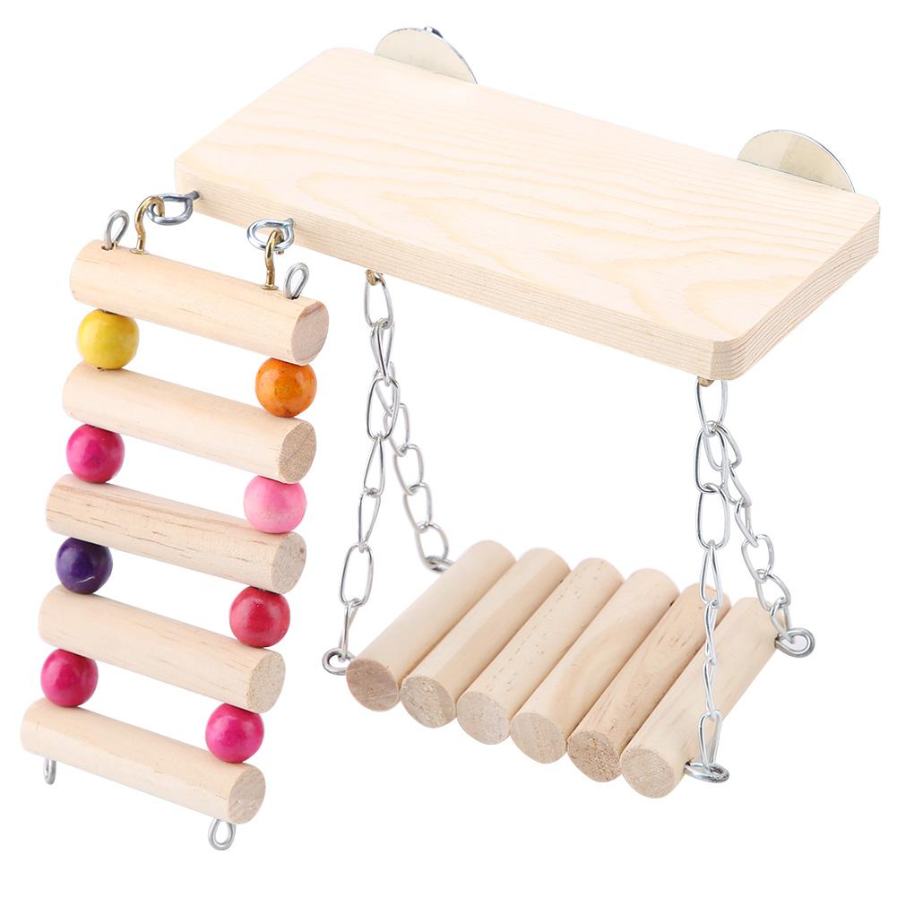 3pcs Wooden Parrot Squirrel Bird Toy Springboard Swing Ladder Cage Accessories