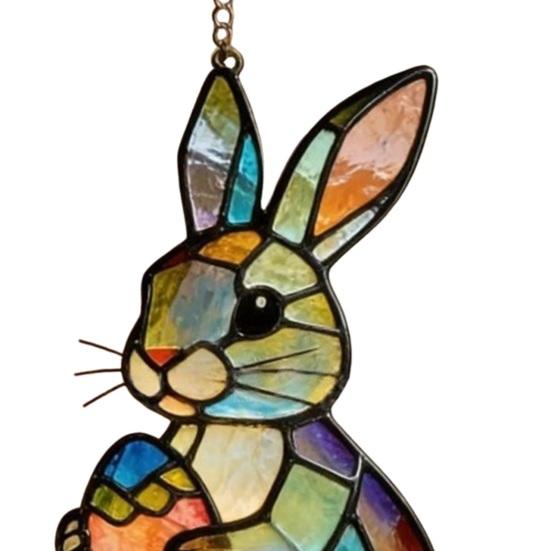 Osterhase Acryl Sonnenfänger Ornament im Buntglas-Stil Bunte Fensterhänge-Dekoration für Ostern Geburtstag Frühling Garten Hausdekor Geschenk