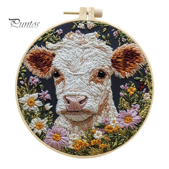 Kit de broderie cu punch Needle Desene animat Highland Cow Set de broderie DIY cu cerc Kit de artizanat pentru adulți și copii