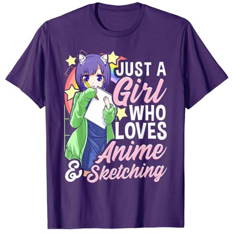 AnimeGirl Just A Girl Who Loves Anime and Sketching Drawing TShirt Kawaii Japanese Cartoon Tee Tops