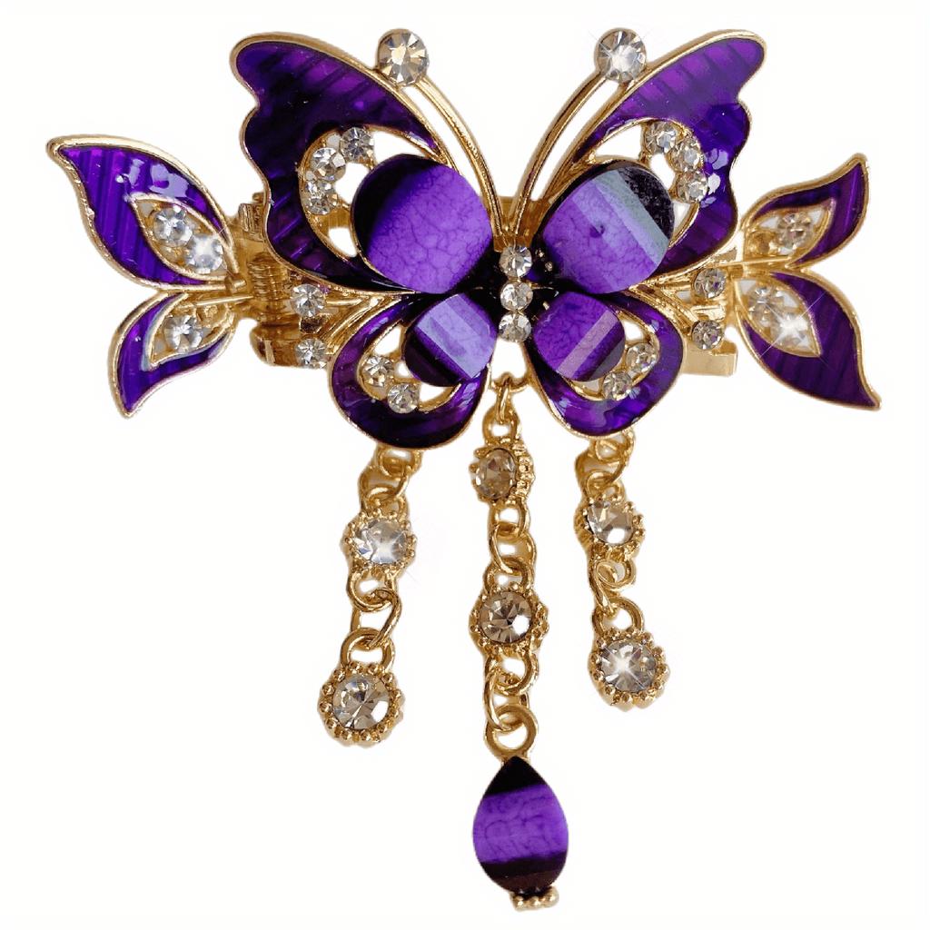 Bling Bling Butterfly Tassel Rhinestone Decor Hair Claw Clip Vintage Boho Ponytail Holder Fashion Women Hair Accessories