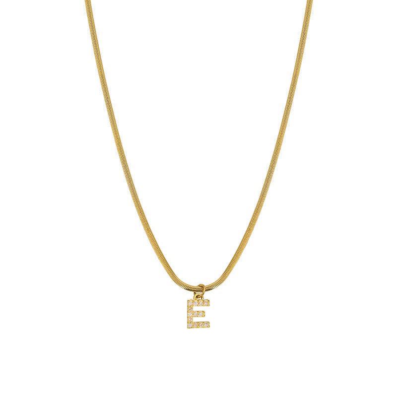 Rhinestone Inlaid French Court Style Snake Bone Collared Pendant with 26 European American Letters