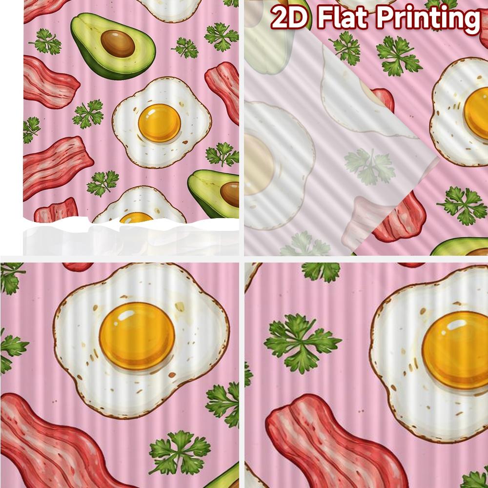 2D FLAT PRINTING 2pcs Curta (Without Rod) Bacon Egg Avocado Delight Modern Curta&Window Treatment Prints Light Filtering