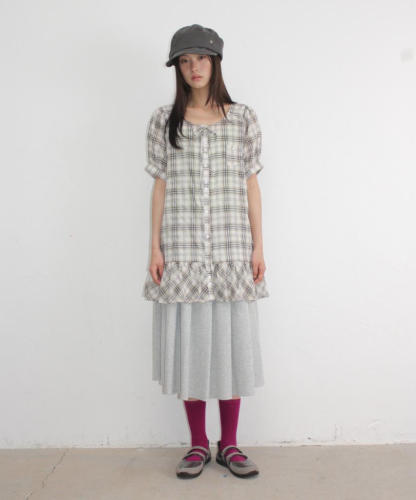 Ronron Pleats Sweat Long Skirt Gray