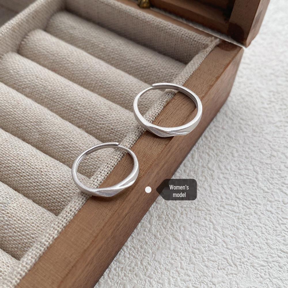 S999 Sterling Silver Frosted Mobius Strip Couple Rings - Luxury Minimalist Wedding Bands Adjustable