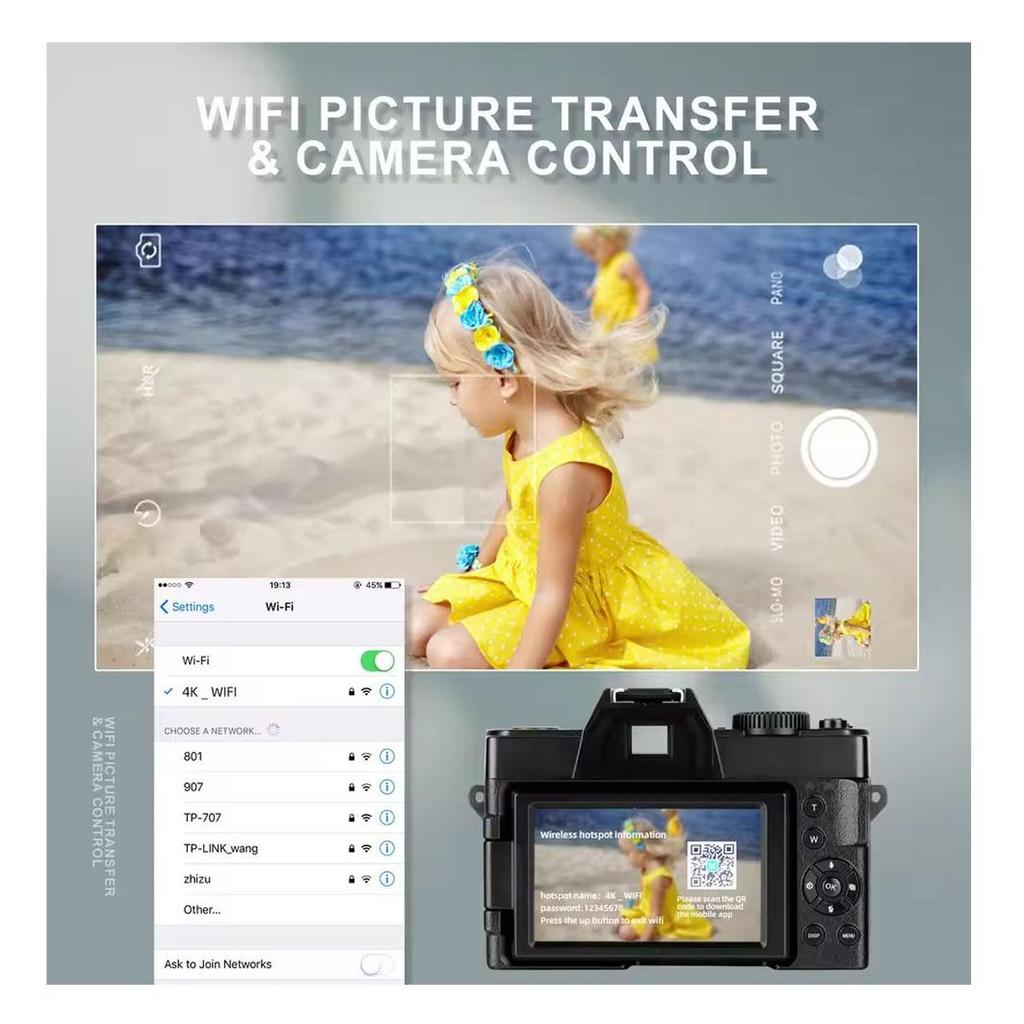 Macro Lens 4K Digital Camera Flip Screen Selfie Camcorder 48MP Youtube WIFI Webcam Vintage Video Recorder 16X Digital Zoom