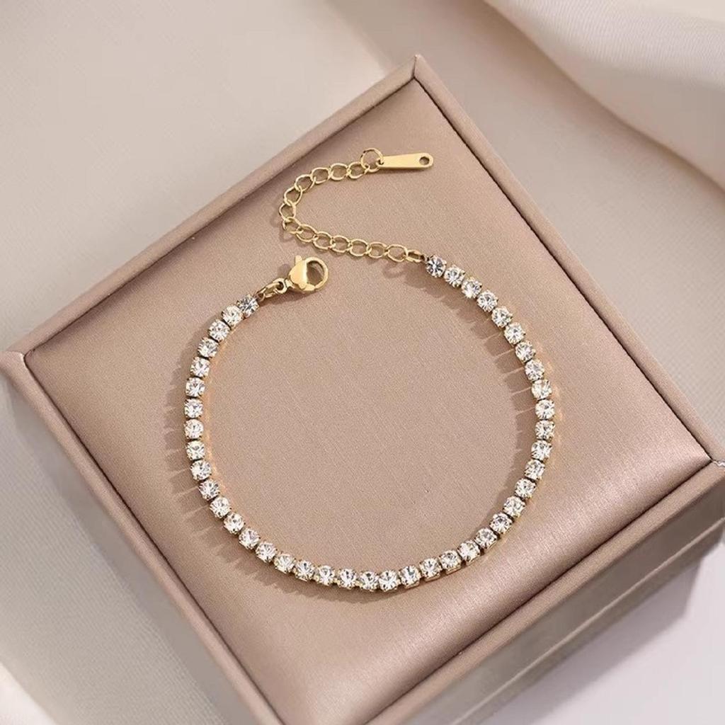 Damska Zirkoniowa Hip Hopowa Błyszcząca Galwanizowana Kryształowa Bransoletka Tenisowa