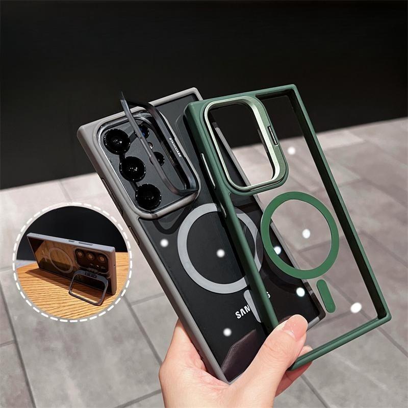 Suitable for Samsung S25 Ultra Magnetic Phone Case S24Plus Hidden Metal Lens Bracket S23 Transparent S24