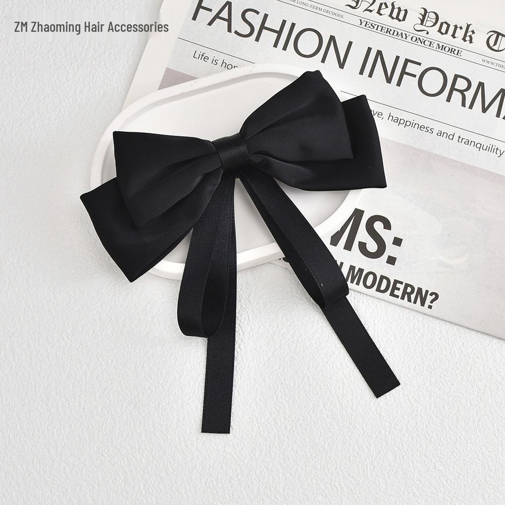 

Korean Satin Ribbon Spring Clip Bow Hairpin - Red, Multi-layered Accessory for Women чорний