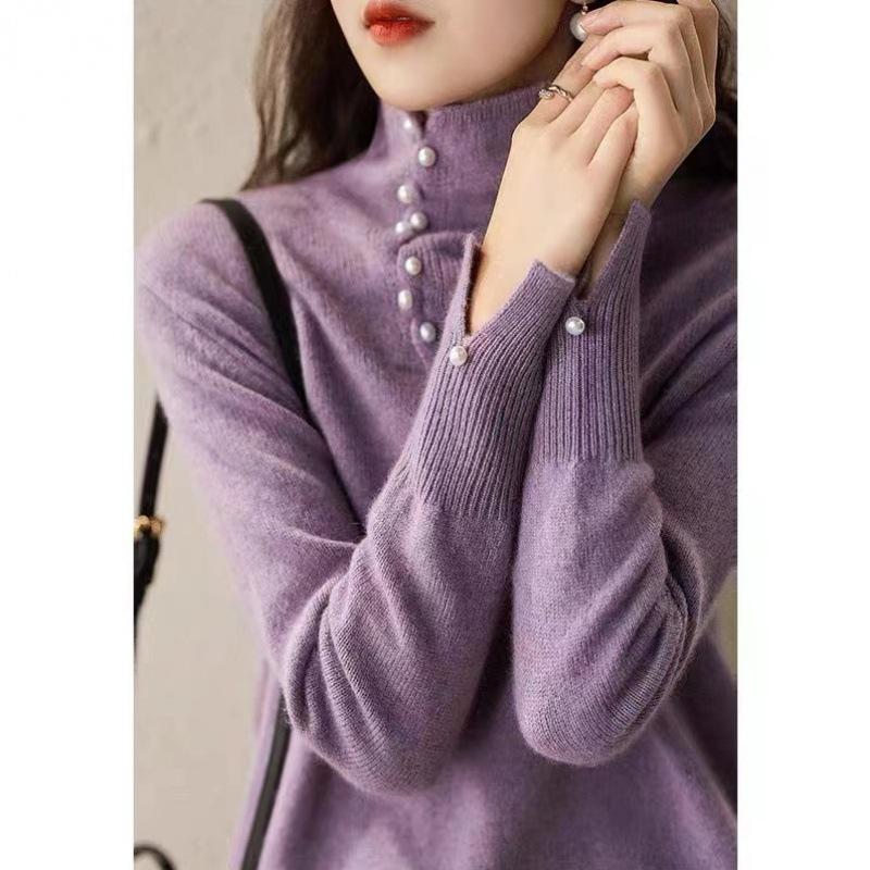 Beauty Online Craftsmanship Design Buttons Warm Turtlenecks Knitted Sweater Women
