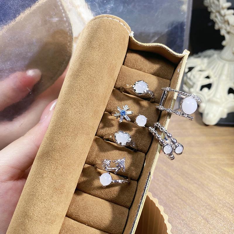 Zircon Moonstone Open Ring Irregular Love Snowflake Niche Light Luxury High-End Personality Ring