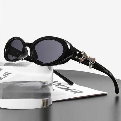 Retro Sunglasses Women Luxury Brand Designer Bow Small Oval Sun Glasses Ladies UV400 Cute Sexy Black Eyewear