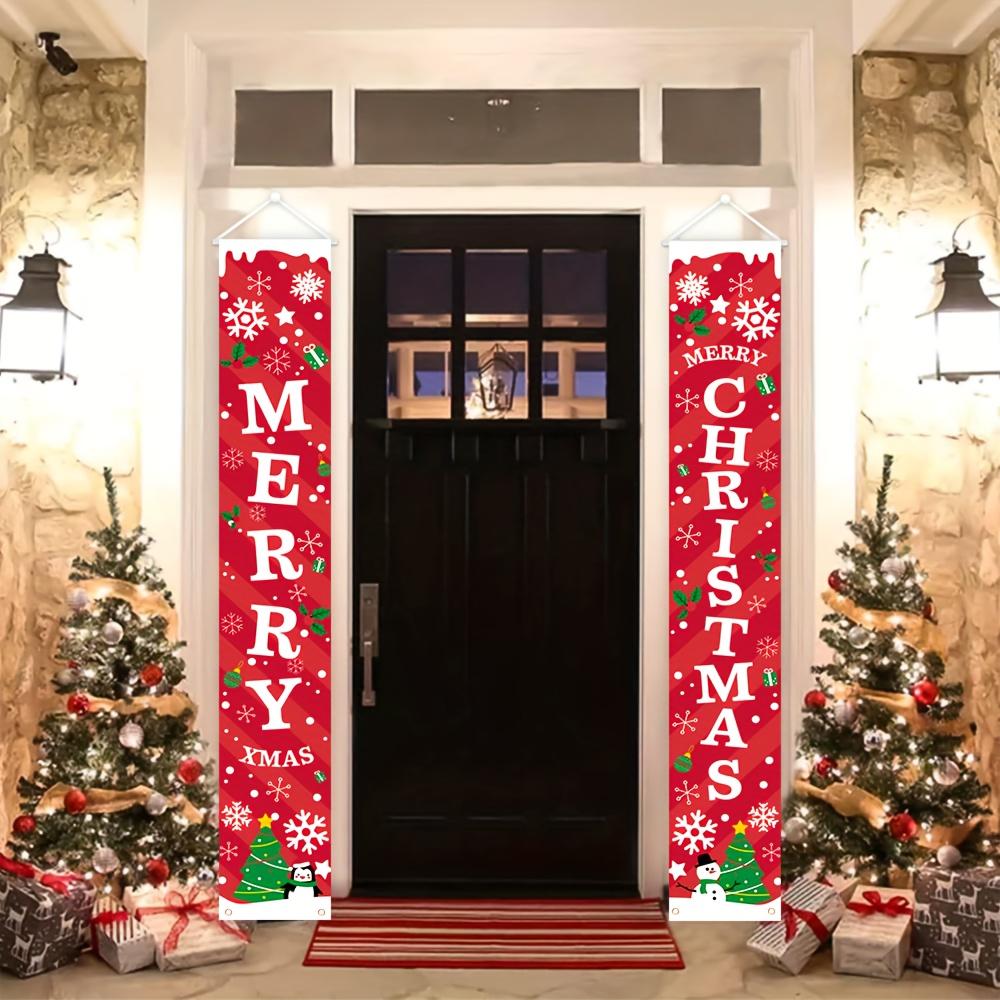 Merry Christmas Couplet Banner Snowflakes Ideal 1 Pair Polyester Indoor Outdoor Decor