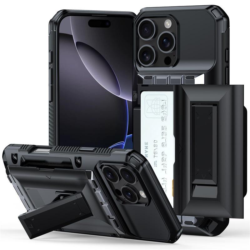 Applicable To Apple 16 Mobile Phone Case 13Pro Side Sliding Card Advanced Feel Iphone15 with Bracket Hard Case 4