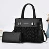 Fashionable Solid Color Letter Print Pleated Design Handbag With Wallet For Women