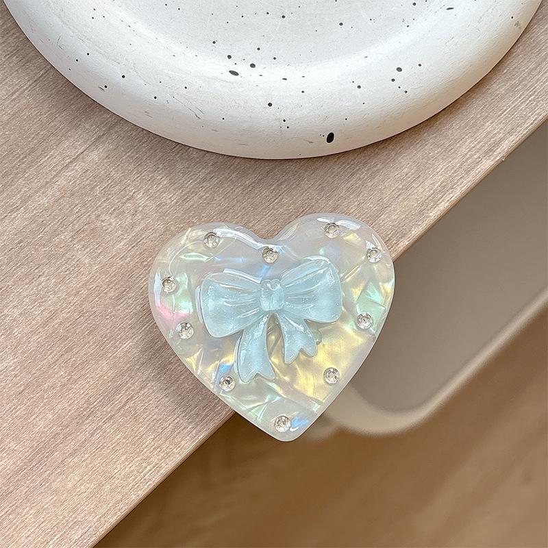 Colorful Heart Rhinestone Bow Phone Holder - Foldable Magnetic Airbag Stand