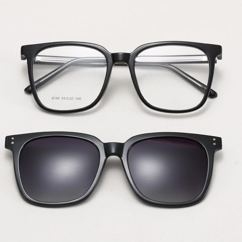 8190 Lunettes de soleil magnétiques polarisées à clipser, Monture de lunettes de prescription pour hommes et femmes - Lunettes de soleil de conduite carrées tendance.