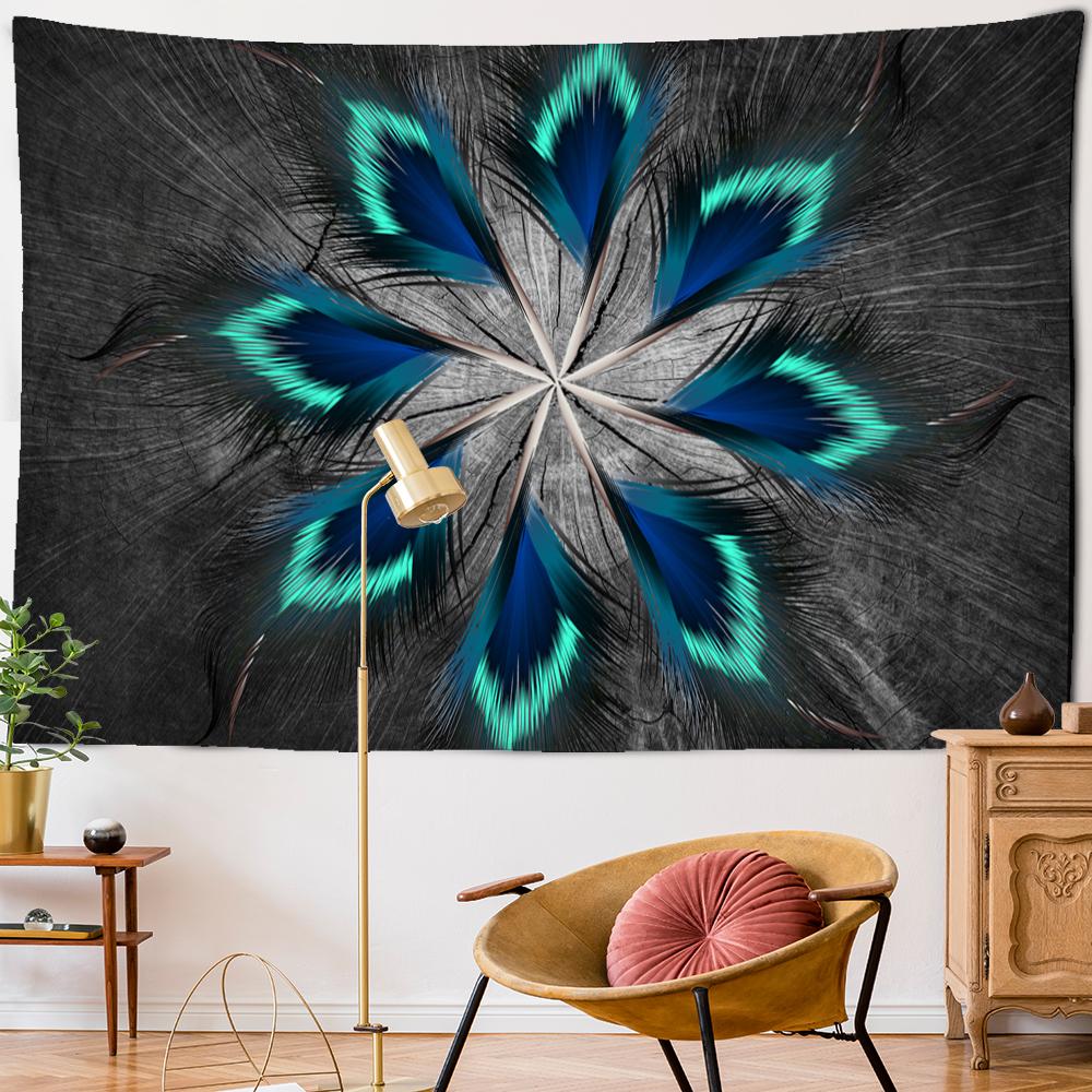 Tapiserie Psychedelică cu Pene Agățată pe Perete Artă Stil Boem Tapiz Hippie Colorat Mister Dormitor Cameră Decor Acasă