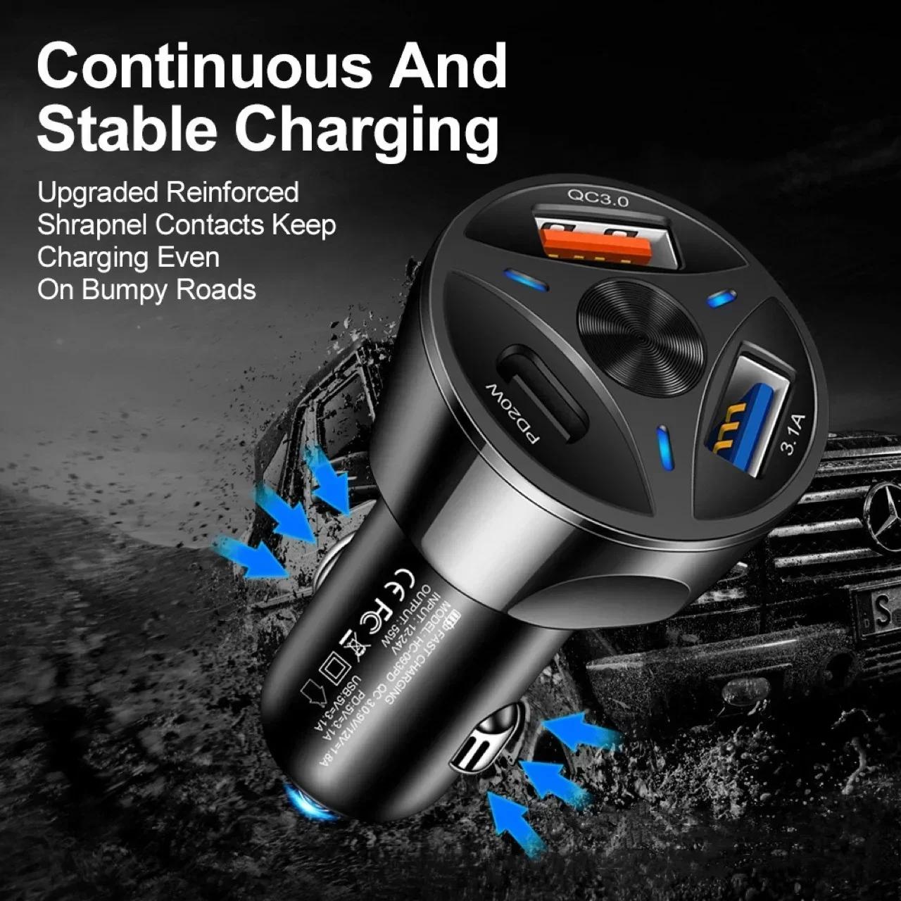 

Hot Selling One To Three Car Charger, Cigarette Lighter, Super Fast Charging, Dual USB+PD Interface Car Charging Head белый