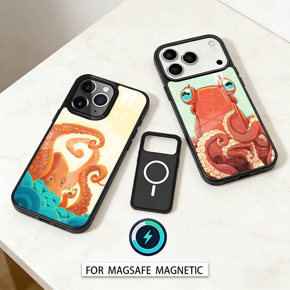 O-Octopus S-Sea Animals O-Ocean Phone Case For iPhone 17,16,15,14,13,12,Pro,Max For Magsafe Magnetic Wireless Charging