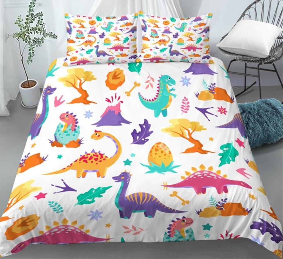 3D Dinosaurierdruck Gemütliches Bettbezug-Set Queen King Size Cartoon Bettwäscheset Wohnen Zuhause Luxus 3-teiliges Set mit 2 Kissenbezügen