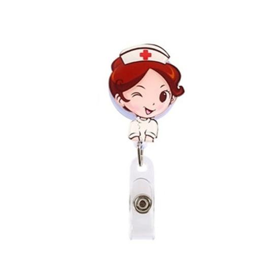 Cartoon Nurse Doctor Retractable Reel ID Badge Label Name Card Tag Clip