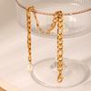Euro-American Style 18K Gold Stainless Steel Figaro Chain Anklet with Freshwater Pearl Pendant, Titanium Steel Jewelry