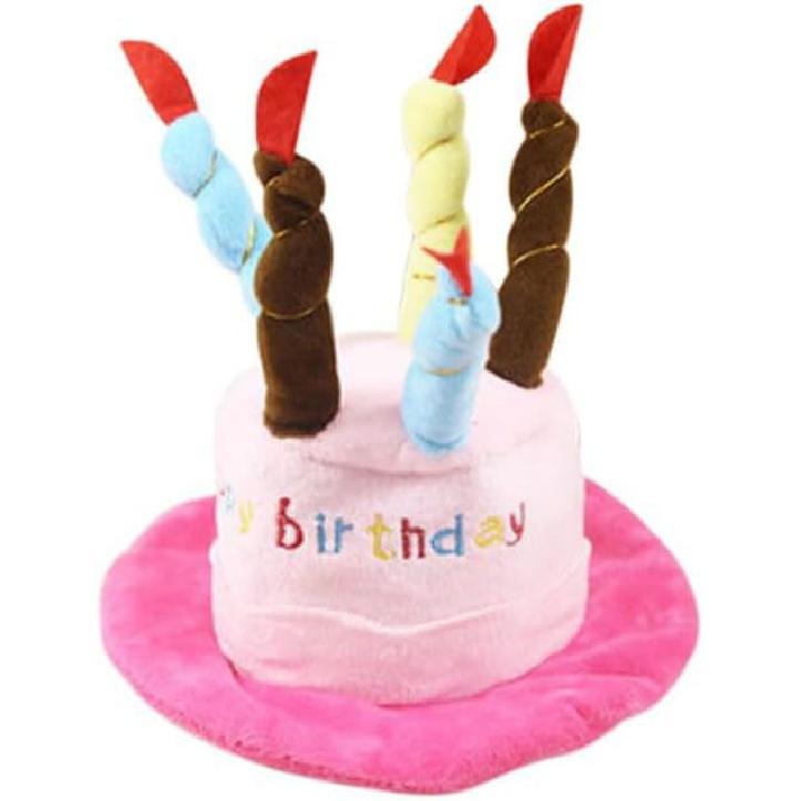 

Собака Кот Домашнее животное Торт на день рождения Шляпа Устойчивый к укусам Рождественский мультяшный плюшевый головной убор розовый