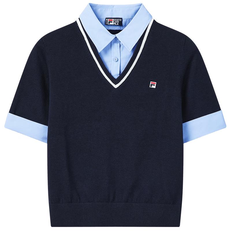 FILA Women s Faux Two-Piece Color Block Polo Knit Shirt S