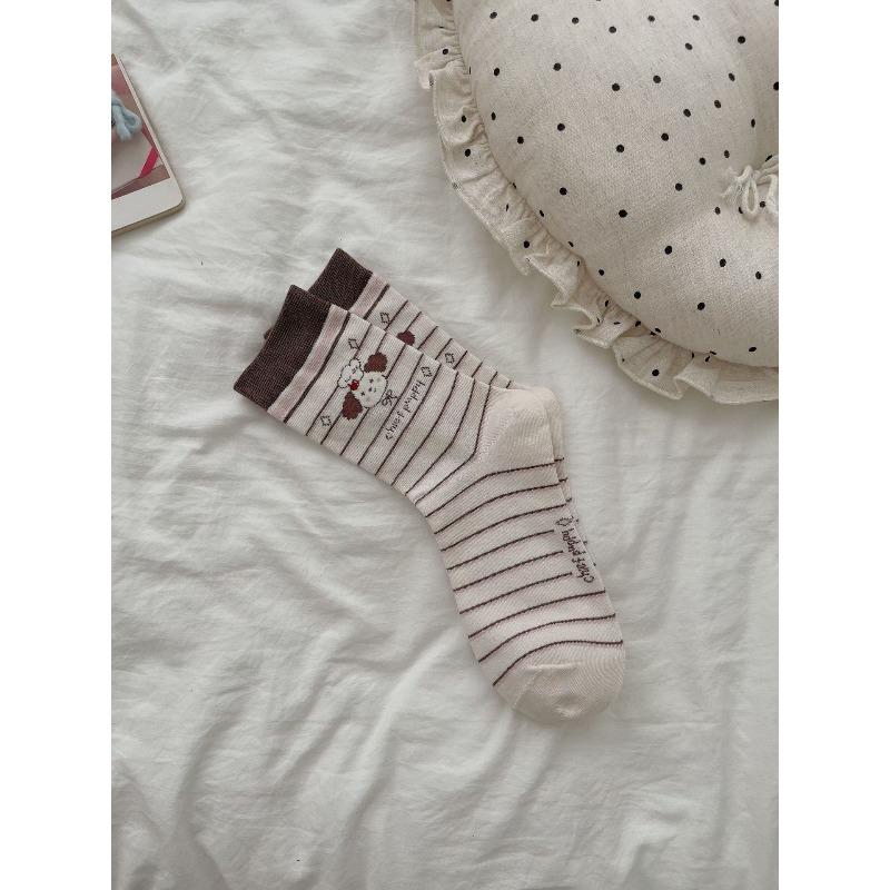 

Модные женские носки до середины икры в стиле колор-блок на осень и зиму, милые носки с мультяшным щенком, универсальные кружевные женские носки из чистого хлопка 1 pair