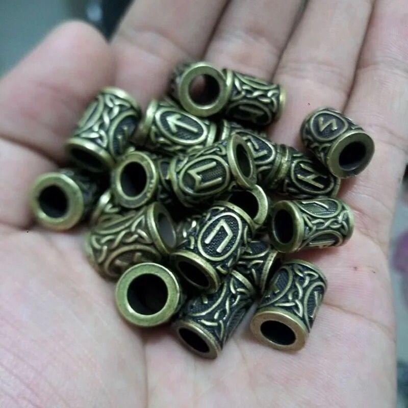 Antik Gold Bronze Farbe Wikinger Nordische Runen Haar Bart Perlen DIY Armband Schmuck Skandinavische Anhänger