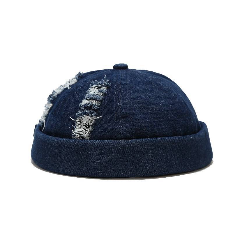 

Unisex Vintage Adjustable Denim Beret Skull Bonnet Hip Hop Melon Beanie Cap Dome Hat Docker Hole Design for Men And Women Adult темно-синього кольору