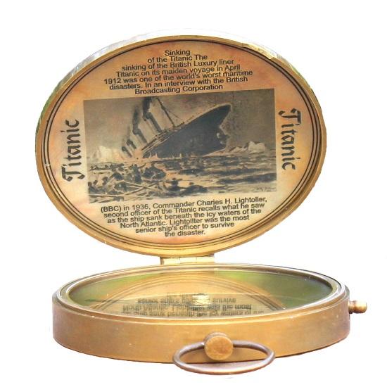Coperchio Bussola Titanic Finitura Ottone Bussola Magnetica Direzionale Articolo Nautico da Marinaio Marittimo Regalo Magnetico