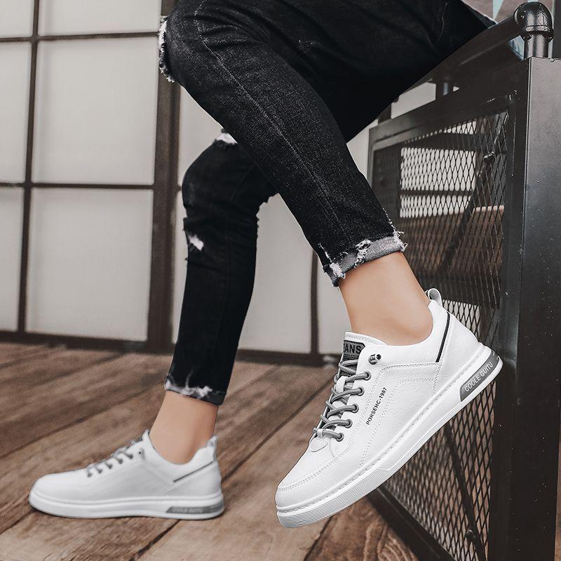 Men Pu White Shoes Male Lace Up Casual Sneakers Spring Autumn Man Walk Sneakers Fashion Shoe Solid