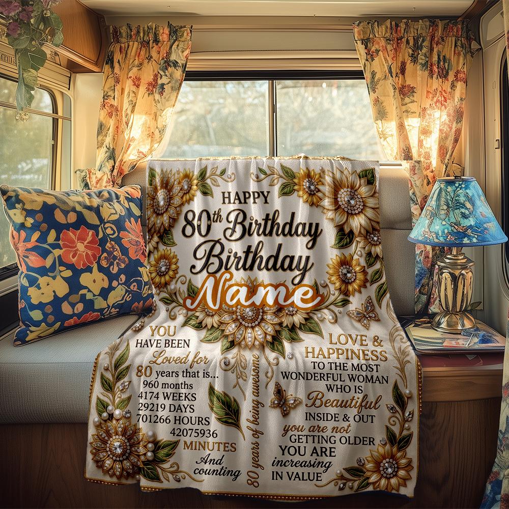 Happy 80Th Birthday Rv Customize Your Name Blanket Soft Cozy Lightweight Allseason Multipurpose Throw For Travel Camping Picnics Sofas Rvs Beds Living
