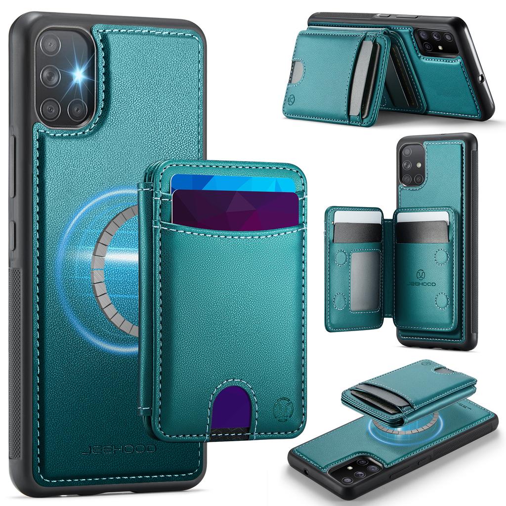 For Samsung Galaxy A51 4G SM-A515 Magnetic Case JEEHOOD J10 Leather Back Phone Cover with Detachable Card Holder Kickstand