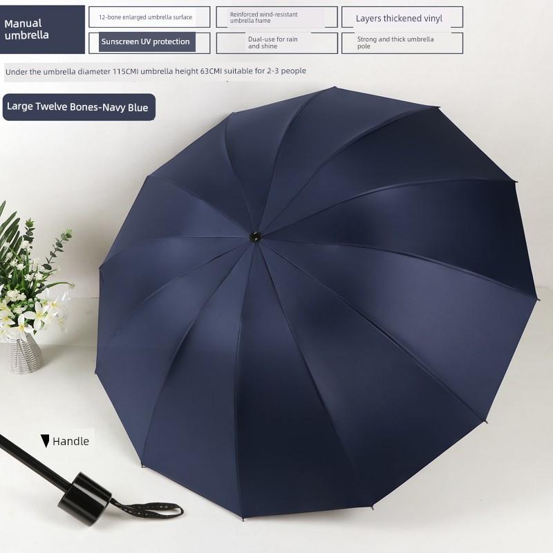 Large Thickened Windproof Reinforced Umbrella for Heavy Rain with Logo, Foldable Dual-Use Black Coating for Sun Protection and Uv Protection
